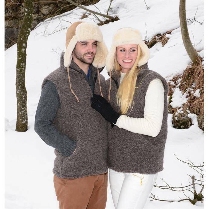 Wollweste Lammwolle Winterweste ärmellos Größe S-XXL braun Unisex