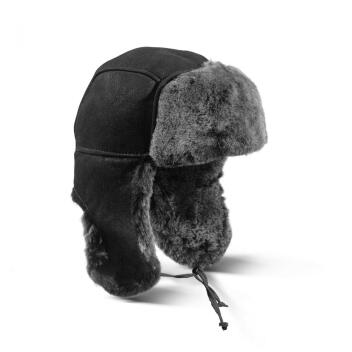 Lammfell-Mütze Wintermütze Leder schwarz Herren...