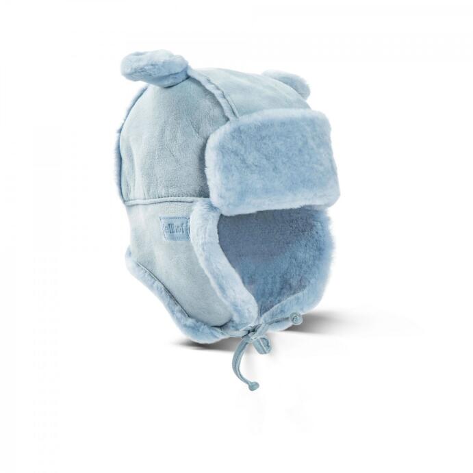 Lammfell-Babymütze Winter-Mütze Leder Größe 44-50  blau Petzi Jungen