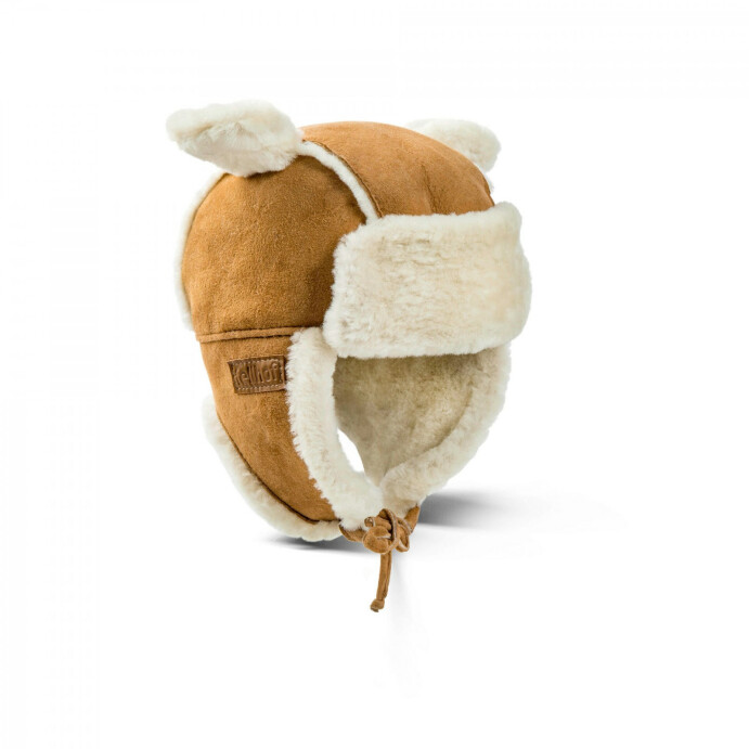 Lammfell-Babymütze Winter-Mütze Leder Größe 44 hellbraun Petzi