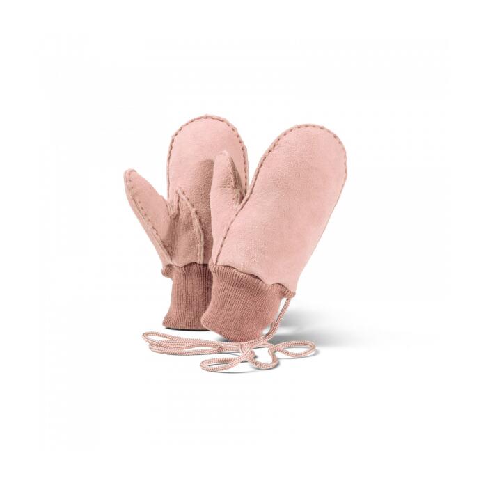 Fellhof Lammfell Kinder-Handschuhe Fäustlinge 2 rosa Strickbund