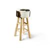 Stierfell-Bar-Hocker echtes Stierfell Barstuhl schwarz/weiß rund Holzfuß 80cm hoch