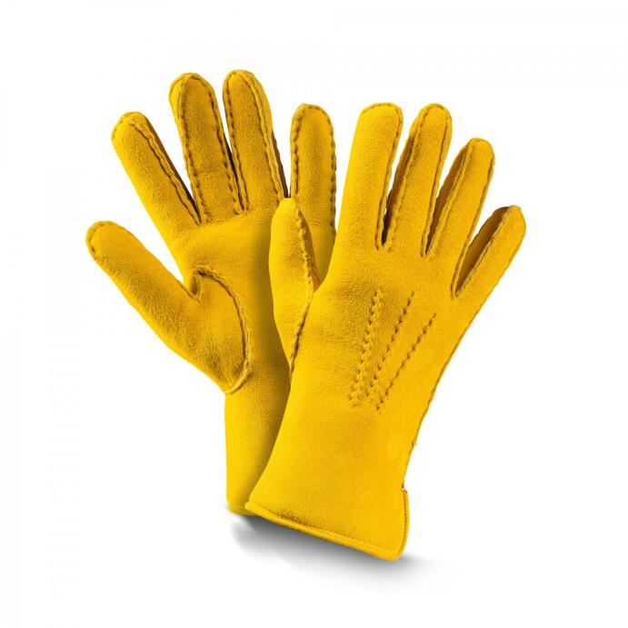 Fellhof Fingerhandschuhe Leder-Handschuh 6,5-8 gelb Premium Damen