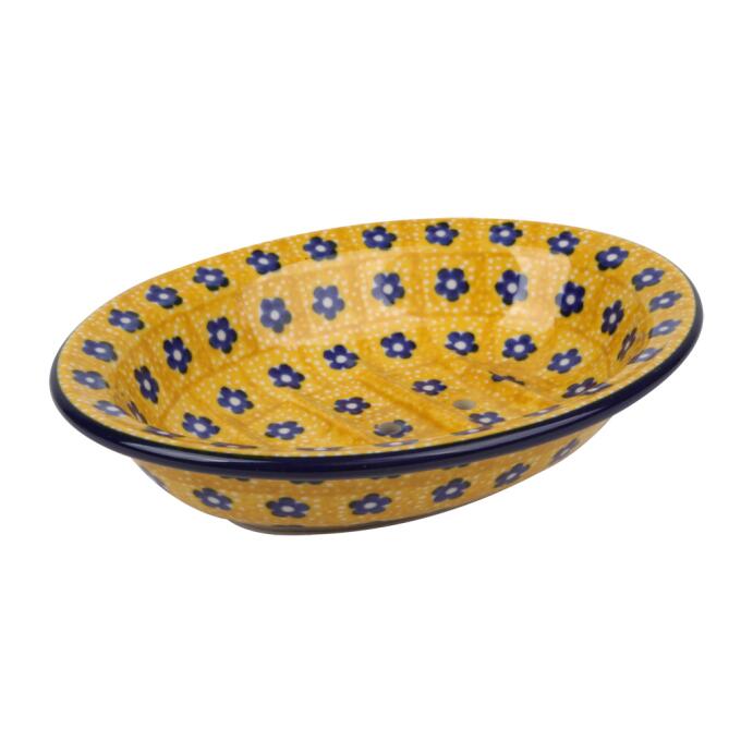 Redecker Bunzlauer Keramik-Seifenschale gelb blau oval Seifenablage