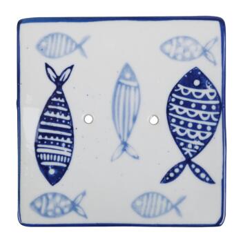 Redecker Seifenunterlage Fische Keramik quatratisch blau weiß Ablage