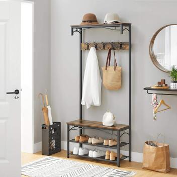 Möbel Garderobe Schuhregal Sitzflache und Gitterablage braun-schwarz