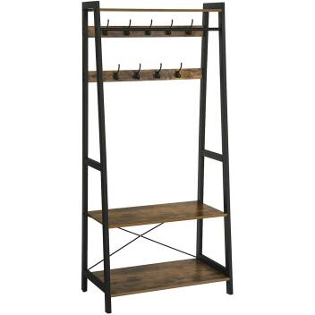 Garderobe Kleiderständer Flurregal 9 Haken Vintage Metallgestell Braun