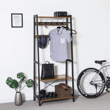 Garderobe Kleiderständer Flurregal 9 Haken Vintage Metallgestell Braun
