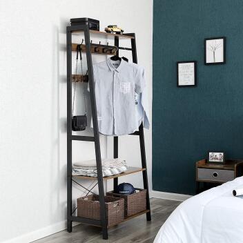Garderobe Kleiderständer Flurregal 9 Haken Vintage Metallgestell Braun