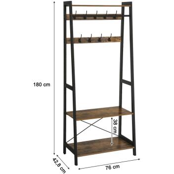 Garderobe Kleiderständer Flurregal 9 Haken Vintage Metallgestell Braun