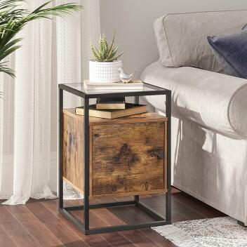Nachttisch Beistelltisch Sofa Glasplatte und Tür vintage dunkelbraun