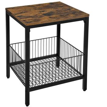 Beistelltisch Couchtisch Nachttisch mit Gitterkorb vintagebraun-schwarz
