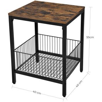 Beistelltisch Couchtisch Nachttisch mit Gitterkorb vintagebraun-schwarz