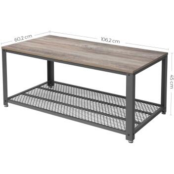 Beistelltisch Couchtisch Sofa mit Gitterablage Holzoptik greige-grau