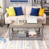 Beistelltisch Couchtisch Sofa mit Gitterablage Holzoptik greige-grau