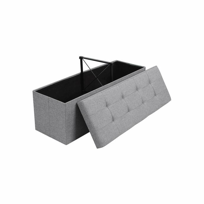 Sitzbank mit Stauraum|110cm|Hellgrau|Sitztruhe|gepolsterte Sitzbank