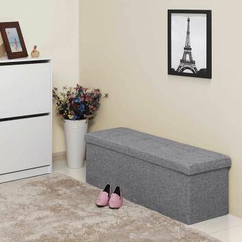 Sitzbank mit Stauraum|110cm|Hellgrau|Sitztruhe|gepolsterte Sitzbank