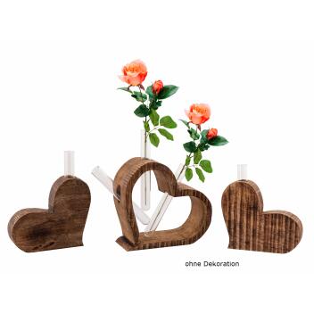 Tischdeko Herzen 3-teilig Blumenvase Hochzeitsdeko Mangoholz massiv