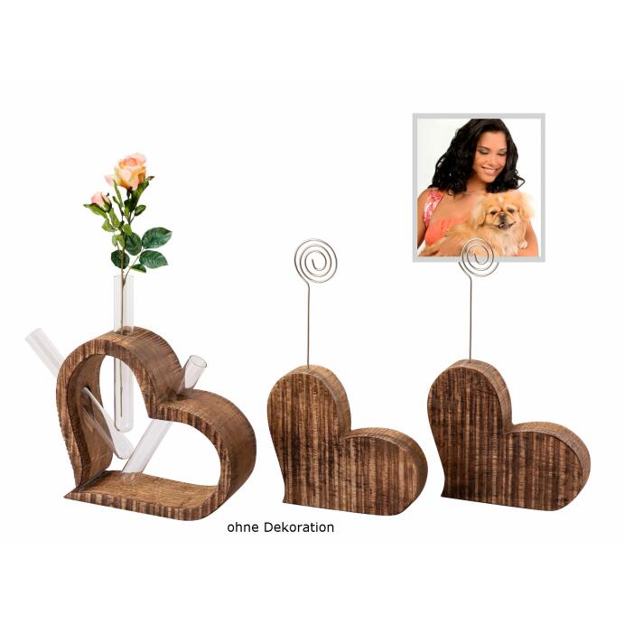 Fotoständer Blumenvase Set 3-teilig Herzen Fotohalter Mangoholz massiv