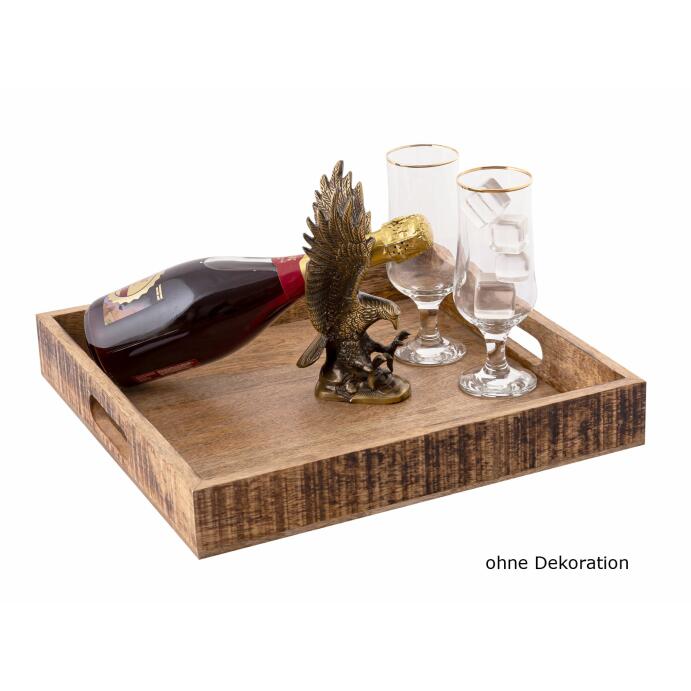 Holztablett Servierbrett Deko Tablett eckig Vintage Mangoholz massiv