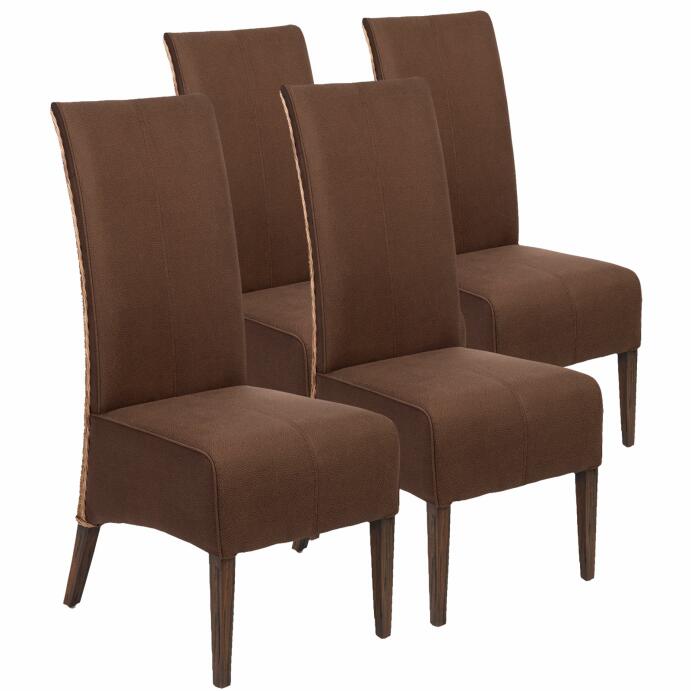 Rattanstühle 4er-Set Antonio Polsterstühle braun Wildlederoptik cogna