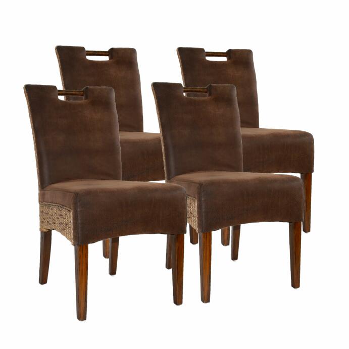 Rattanstuhl Esszimmerstühle 4er SET Bilbao vollgepolstert brown