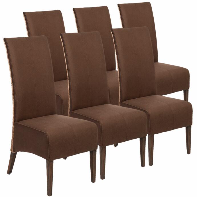 Rattanstühle 6er Set Esszimmerstühle Antonio braun Wildleder-Optik