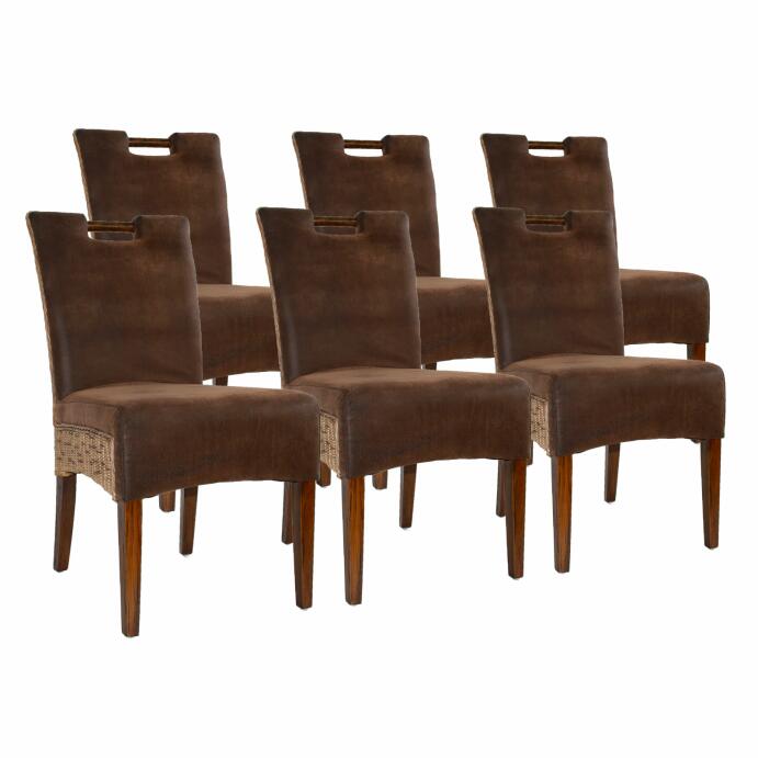 Rattanstühle Esszimmerstühle 6er SET Bilbao vollgepolstert brown