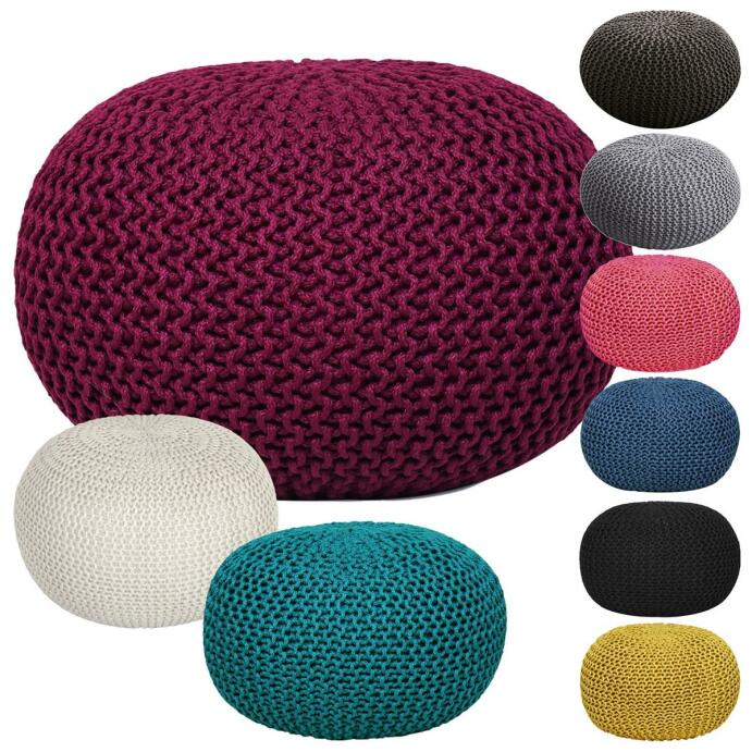 Premium Pouf Sitzpouf Strickhocker Ø 55 cm Innen & Außen waschbar