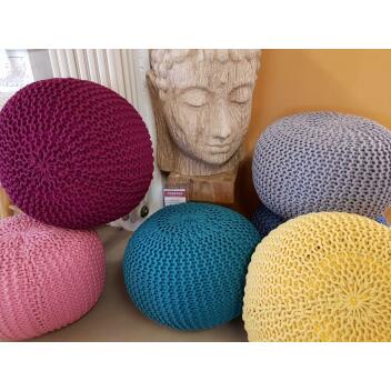 Premium Pouf Sitzpouf Strickhocker Ø 55 cm Innen & Außen waschbar