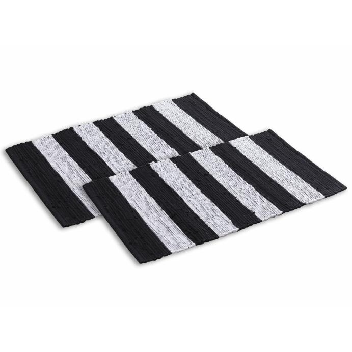 Badematte Set 2er groß 80x50 Baumwolle Badezimmerteppich schwarz-weiß
