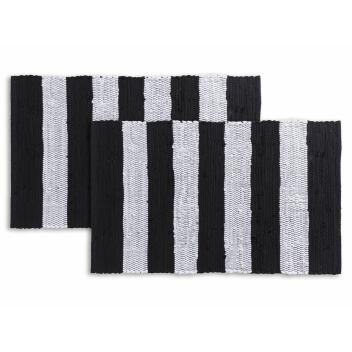 Badematte Set 2er groß 80x50 Baumwolle Badezimmerteppich schwarz-weiß