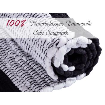 Badematte Set 2er groß 80x50 Baumwolle Badezimmerteppich schwarz-weiß