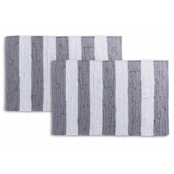 Badematte Set 2er groß 80x50 Baumwolle Badezimmerteppich weiß-grau