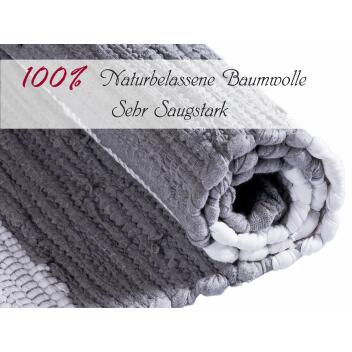 Badematte Set 2er groß 80x50 Baumwolle Badezimmerteppich weiß-grau