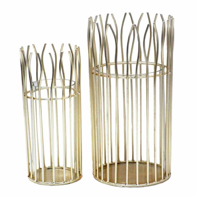 Windlicht Set romantisch 2-teilig mit Glaseinsatz rund gold
