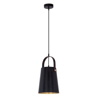 Pendelleuchte Metall mit Lederbügel Hängelampe schwarz/golf