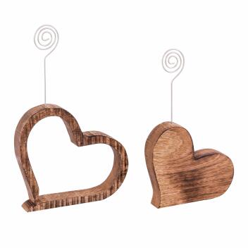 Fotohalter Foto-Clip Set 2-teilig Herzen Tischdeko Mangoholz massiv
