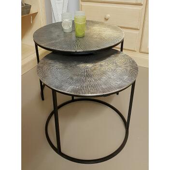 Couchtisch Set Metall Wohnzimmer rund Charles 2-teilig Aluminium silber