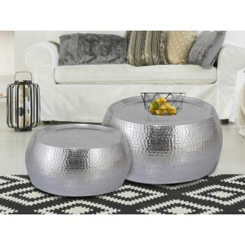 Couchtisch 2er Set Dakar rund silber o. gold Aluminium gehämmert