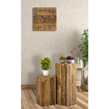 Wanduhr Holzuhr Wohnzimmer lautlos quadratisch aus Mangoholz massiv