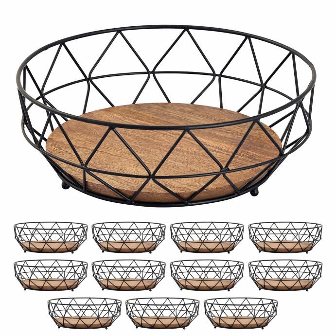 Obstkorb 12-teilig Brotkorb ø 28 cm Obstschale rund  Metall schwarz