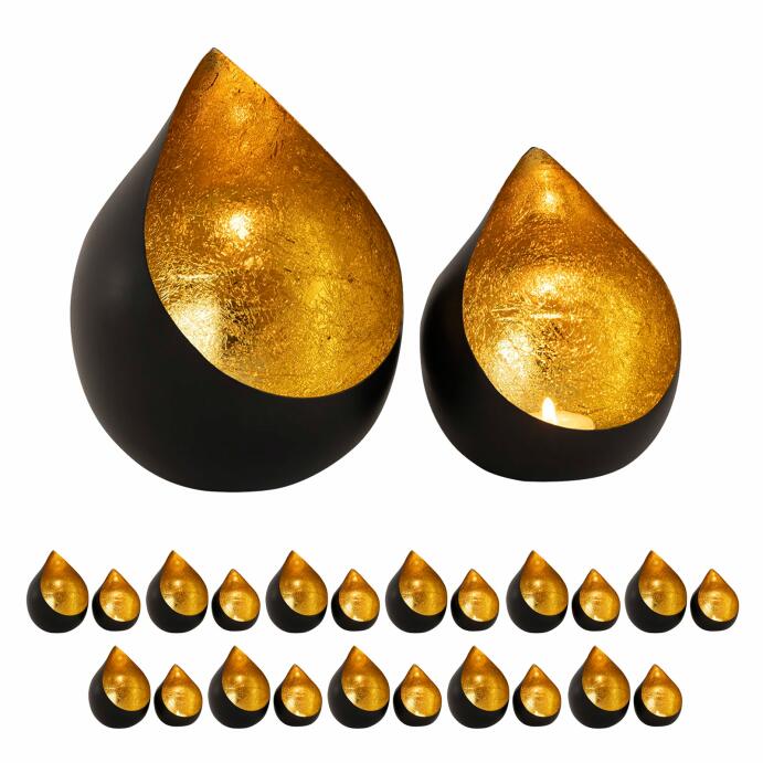 Kerzenhalter 24-teilig Gastro Set Teelichthalter Tropfenform schwarz vergoldet