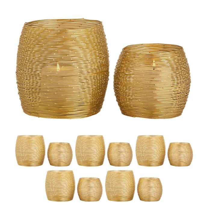Teelichthalter 12-teilig Set Windlichter Kerzenständer Paris gold Kerzenhalter
