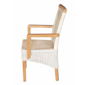 Esszimmer Stuhl mit Armlehnen Rattanstuhl weiß Korbstuhl Rattan nachhaltig