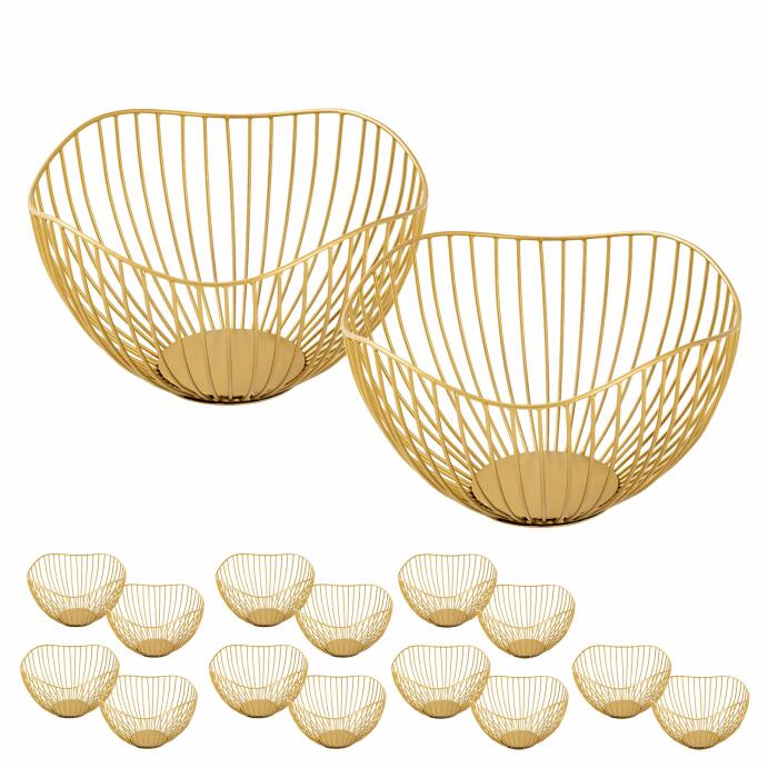 Obstschale Metall Brotkorb Set 2 Stück Obstkorb Metall schwarz/gold rund Wave