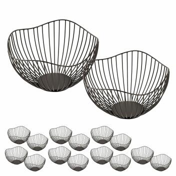 Obstschale Metall Brotkorb Set 2 Stück Obstkorb Metall schwarz/gold rund Wave