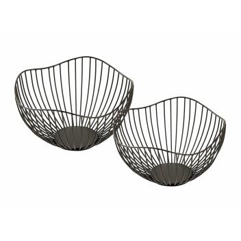 Obstschale Metall Brotkorb Set 2 Stück Obstkorb Metall schwarz/gold rund Wave