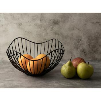 Obstschale Metall Brotkorb Set 2 Stück Obstkorb Metall schwarz/gold rund Wave