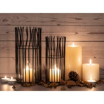 Windlicht Set 2-teilig Kerzenhalter Teelichthalter Loft schwarz o. silber